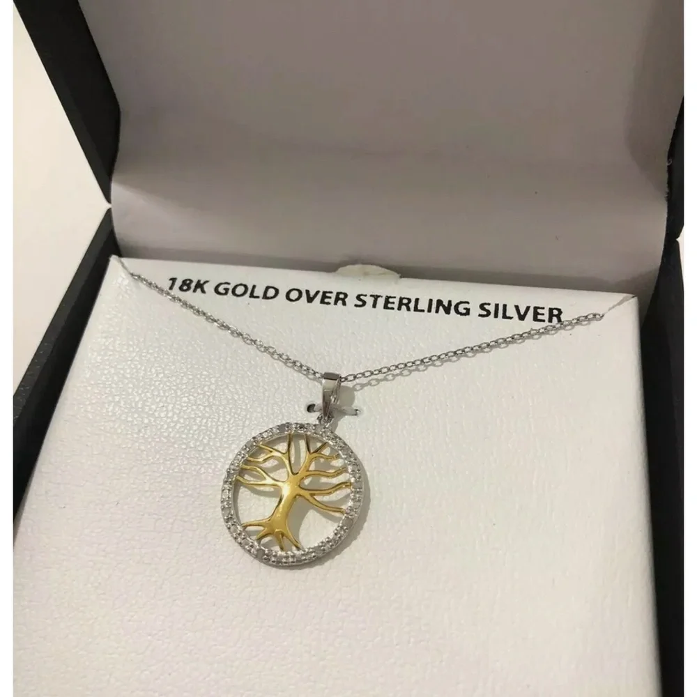 146 )Diamond Family Tree Pendant Necklace (1/1 in Sterling Silver and 18k - Picture 3 of 4